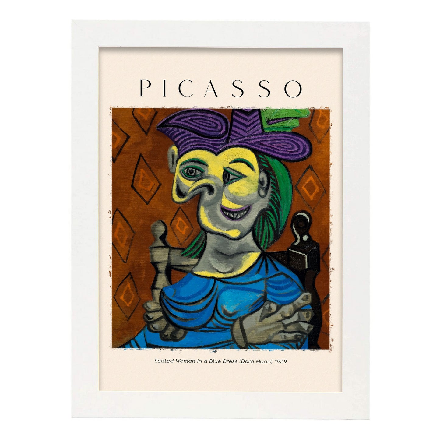 Lámina de Mujer Sentada con Vestido Azul Estilo Picasso