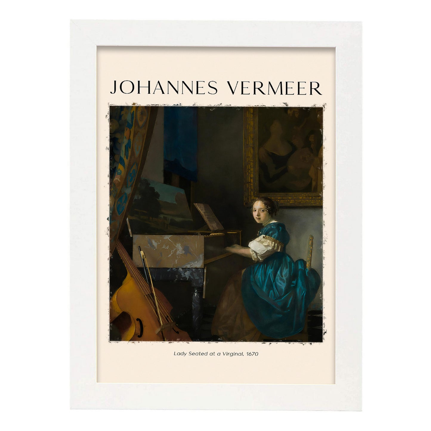 Lámina de arte de pared de Dama en un virginal de Johannes Vermeer