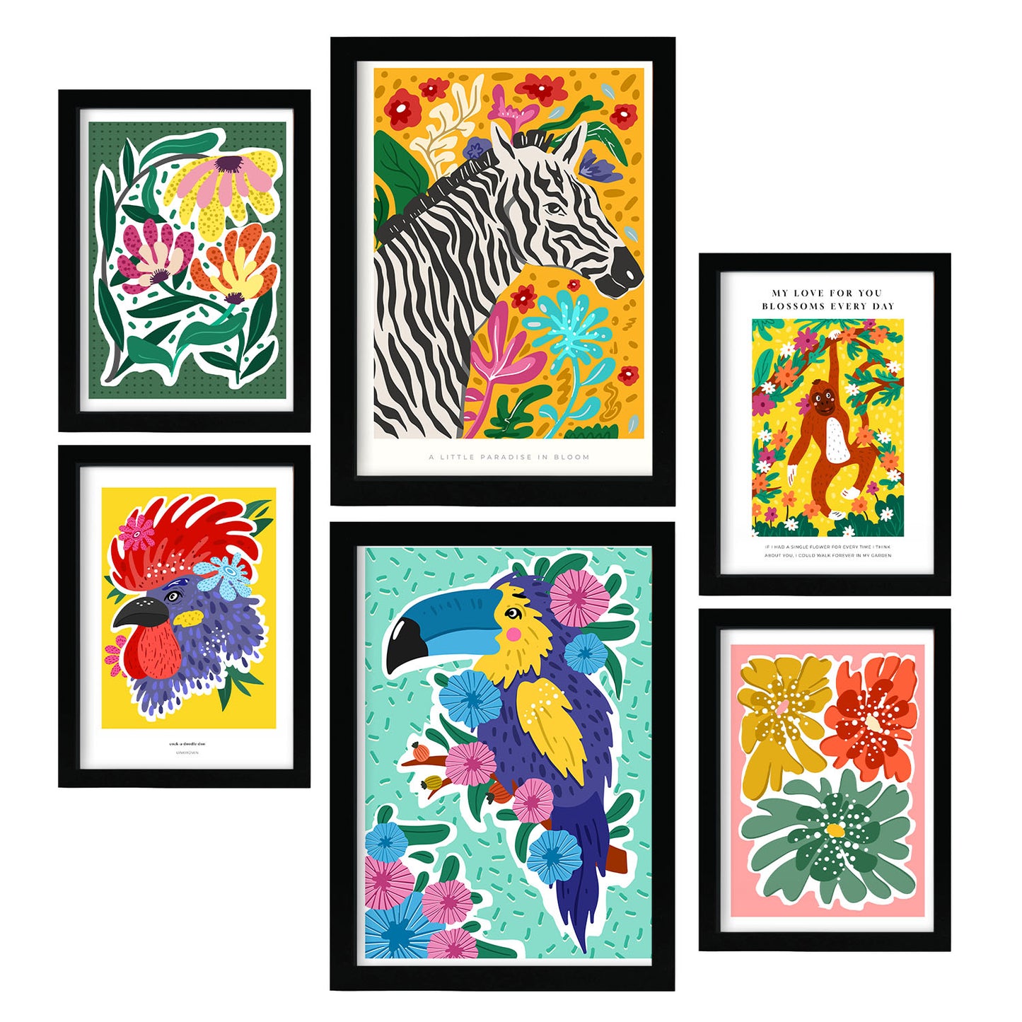 Lámina poster set 6 de animales. Galería de arte abstracta. Cuadros decorativos para tu salón, dormitorio, hogar. Estampados de arte de pared. Tamaños A4 y A3