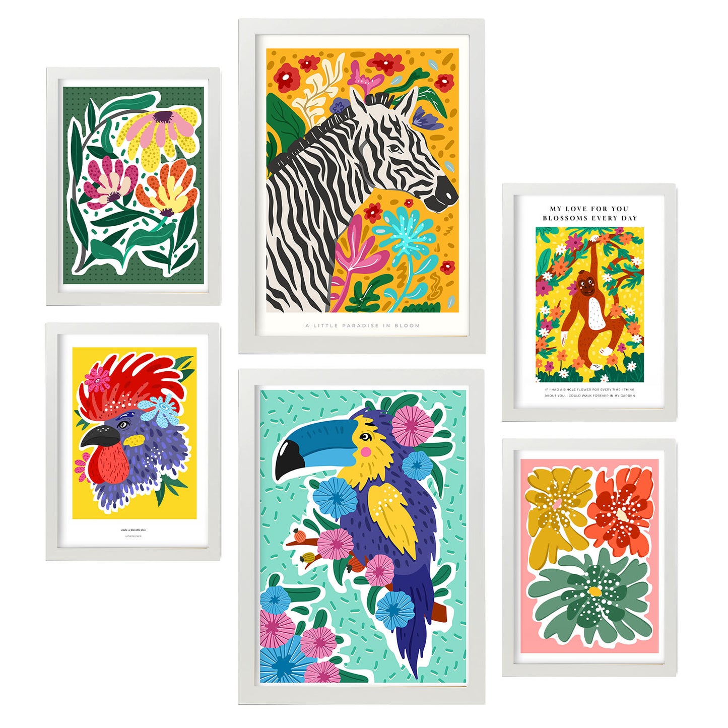 Conjunto de 6 láminas de animales abstractos