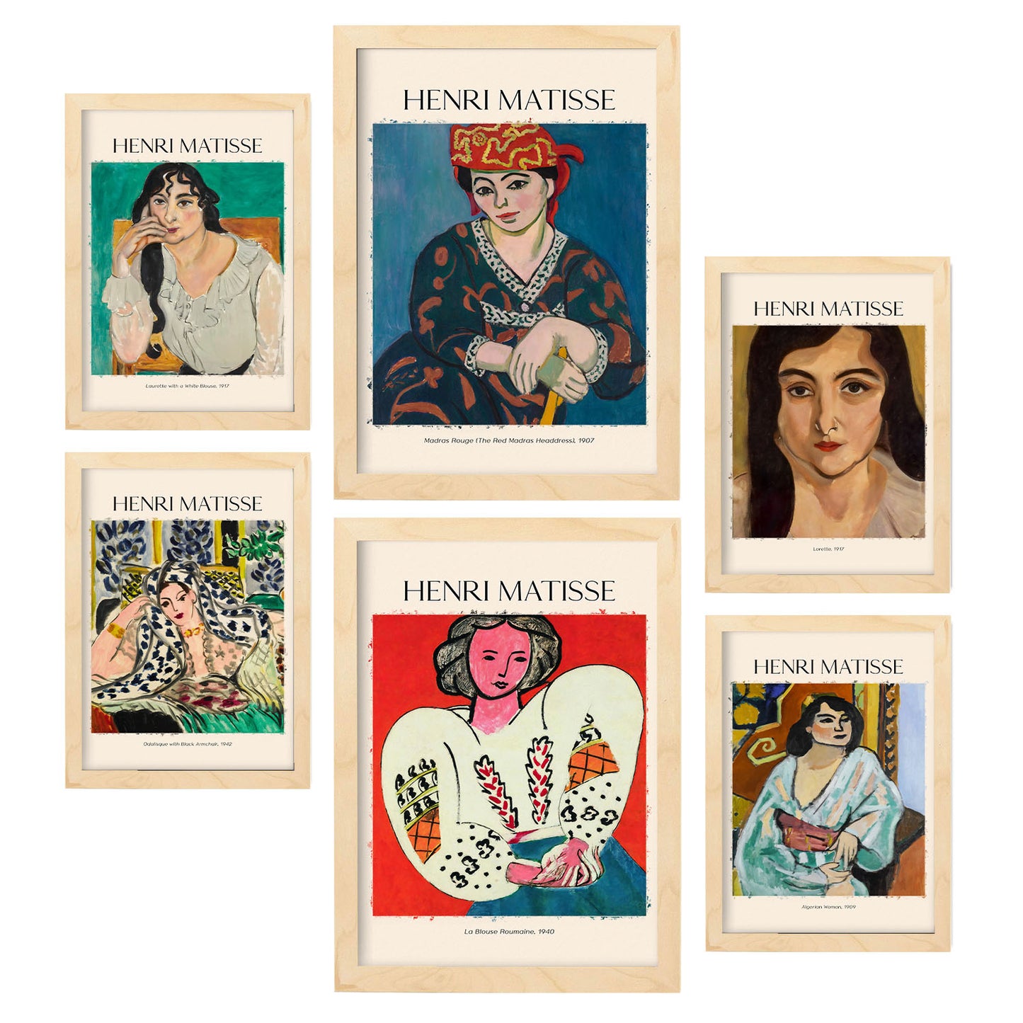 Nacnic Lámina poster set 6 de Henri Matisse Colección de obras de arte, Cuadros decorativos para tu salón, dormitorio, hogar. Estampados de arte de pared. A4 y A3