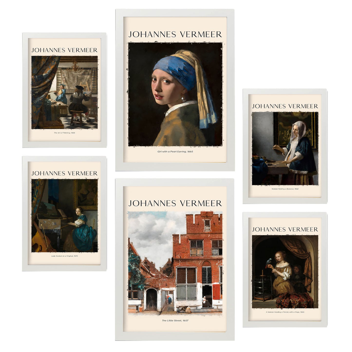 Nacnic Lámina poster set 6 de Johannes Vermeer Colección de obras de arte, Cuadros decorativos para tu salón, dormitorio, hogar. Estampados de arte de pared. A4 y A3