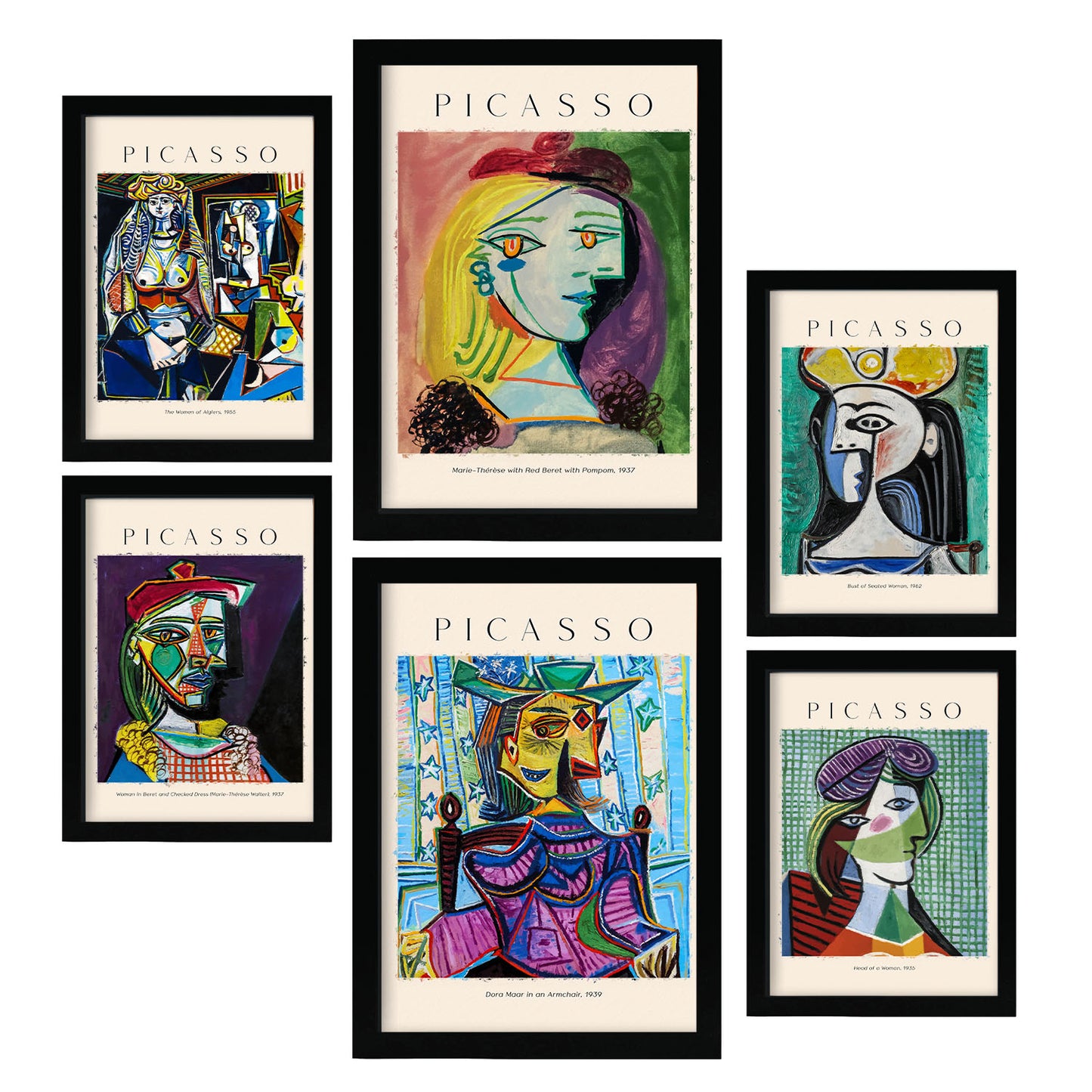Nacnic Lámina poster set 6 de Picasso 2 Colección de obras de arte, Cuadros decorativos para tu salón, dormitorio, hogar. Estampados de arte de pared. A4 y A3