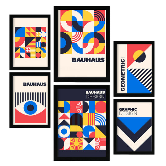Nacnic Set de 6 Laminas en Bauhaus Style 6 Laminas de colección de diseño geométrico Estampados decorativos estéticos para su sala de estar, dormitorio, hogar Tamaños A4 y A3