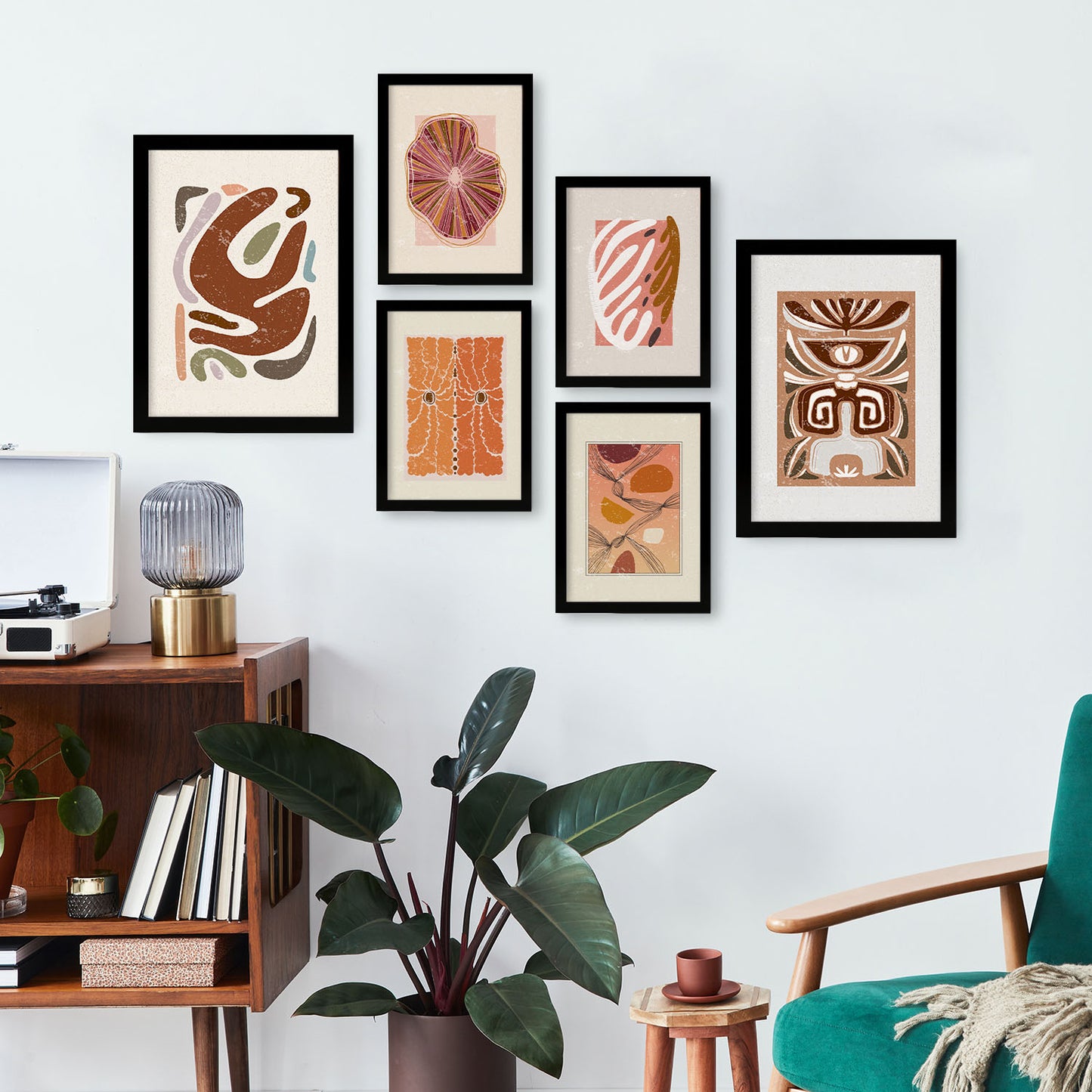 Nacnic Set de 6 Laminas de colección de Laminas rústicas en estilo étnico. Cuadros decorativos estéticos para su sala de estar, dormitorio, hogar. Impresión de arte de pared. Tamaños A4 y A3