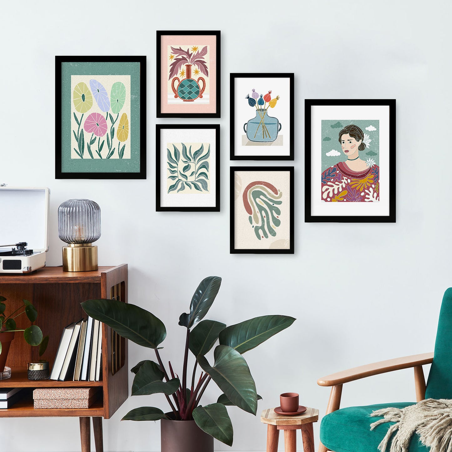 Nacnic Set de 6 Laminas de Blossom en colección de Laminas de estilo étnico. Cuadros decorativos estéticos para su sala de estar, dormitorio, hogar. Impresión de arte de pared. Tamaños A4 y A3