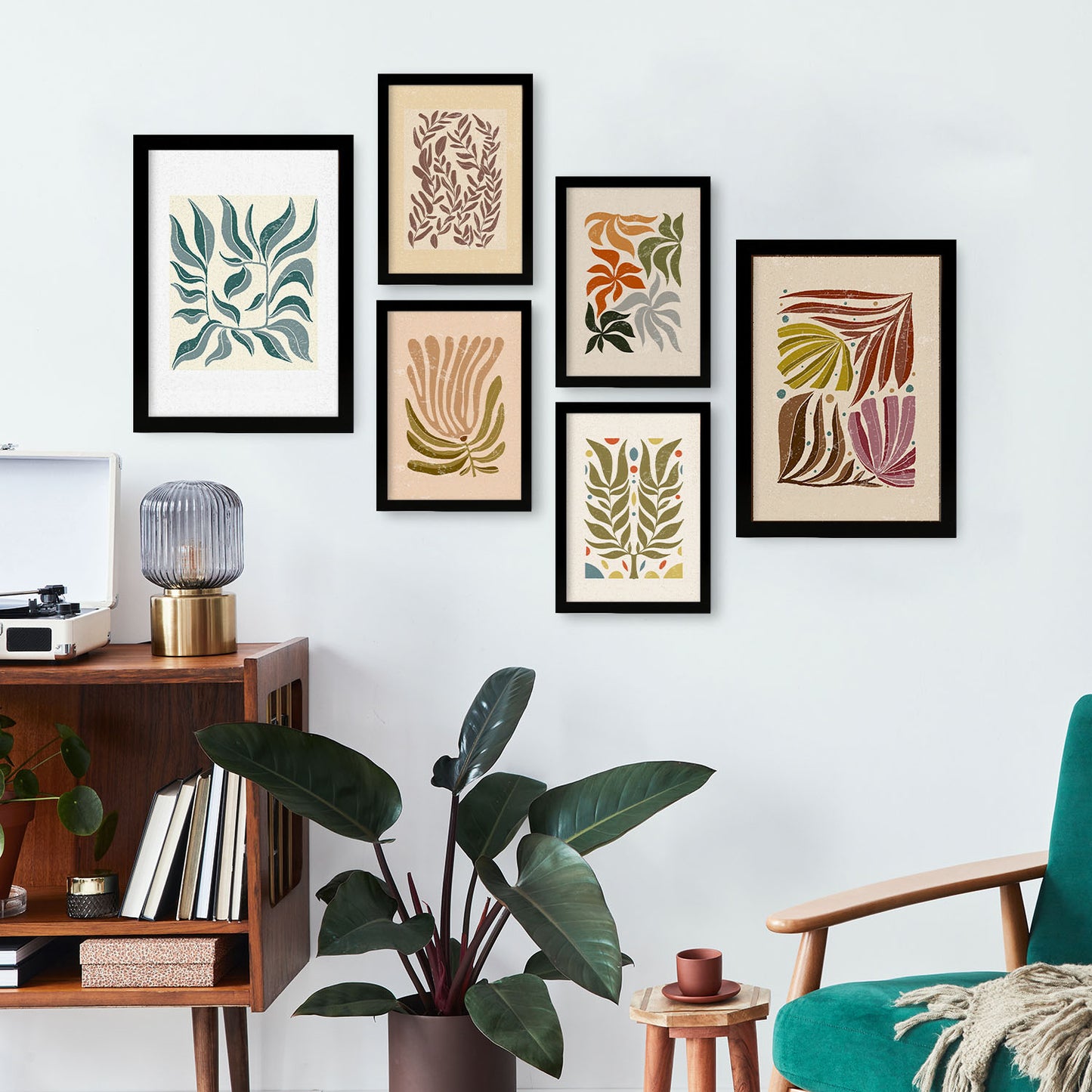 Nacnic Set de 6 Laminas de hojas en colección de Laminas de estilo étnico. Cuadros decorativos estéticos para su sala de estar, dormitorio, hogar. Impresión de arte de pared. Tamaños A4 y A3