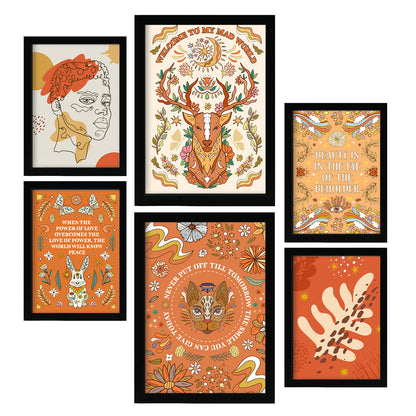 Nacnic Set de 6 Laminas Estilo Groovy con Estampados de Naranja