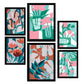 Nacnic Set de 6 Láminas de Flores Abstractas en Verdes Rosados
