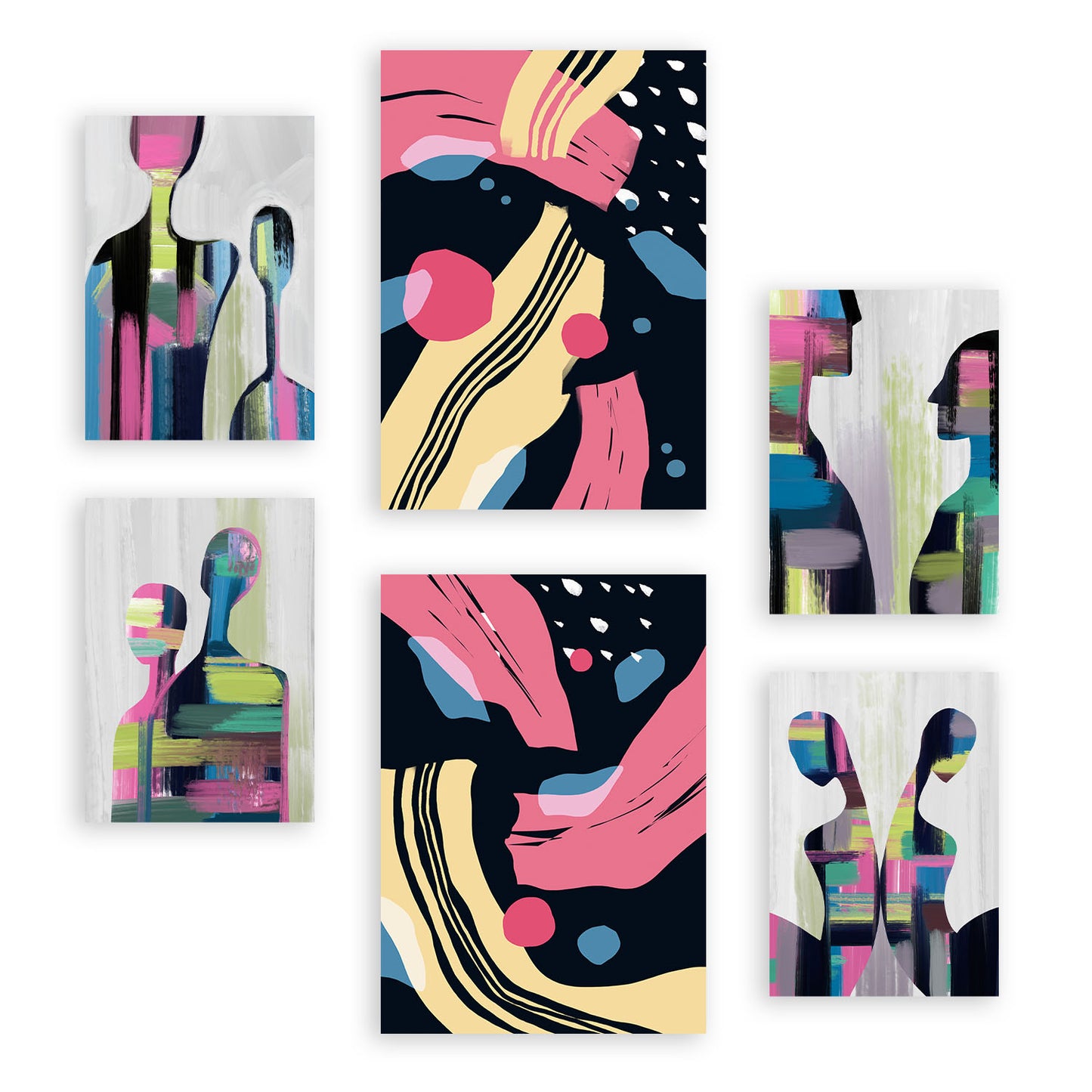 Nacnic Set de 6 Modos de comportamiento Posters. En Amantes abstracto. Estampados decorativos estéticos para su sala de estar, dormitorio, hogar Tamaños A4 y A3