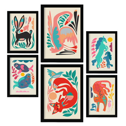Nacnic Set de 6 Posters de Raza de Linaje 1 en Resúmenes de Animales Estampados Decorativos Estéticos