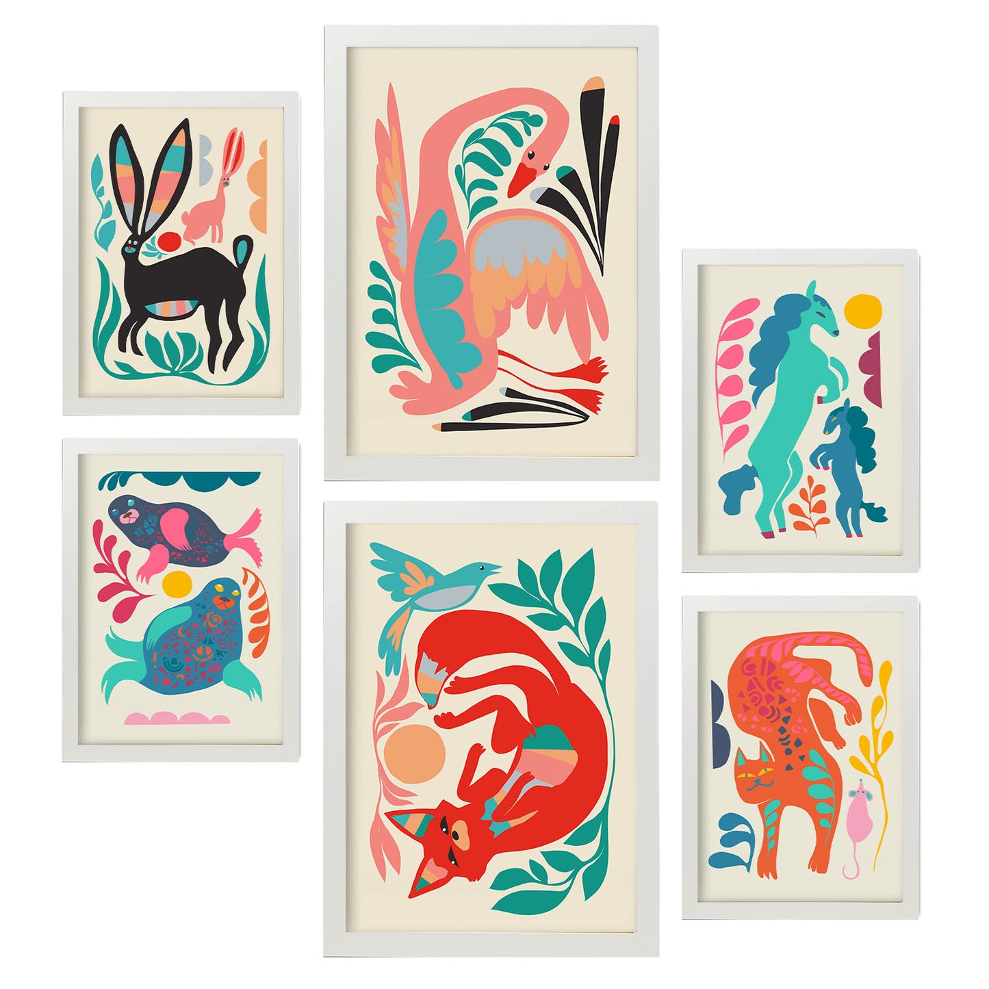 Nacnic Set de 6 Posters de Raza de Linaje 1 en Resúmenes de Animales Estampados Decorativos Estéticos