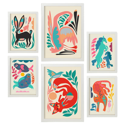 Nacnic Set de 6 Posters de Raza de Linaje 1 en Resúmenes de Animales Estampados Decorativos Estéticos