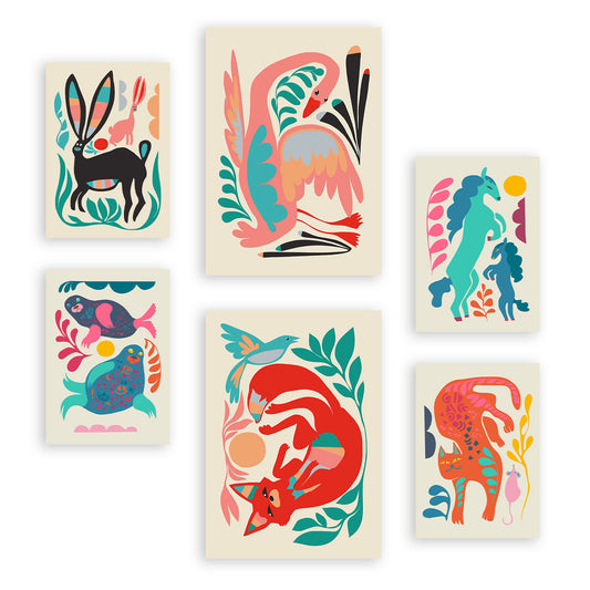 Nacnic Set de 6 Posters de Raza de Linaje 1 en Resúmenes de Animales Estampados Decorativos Estéticos