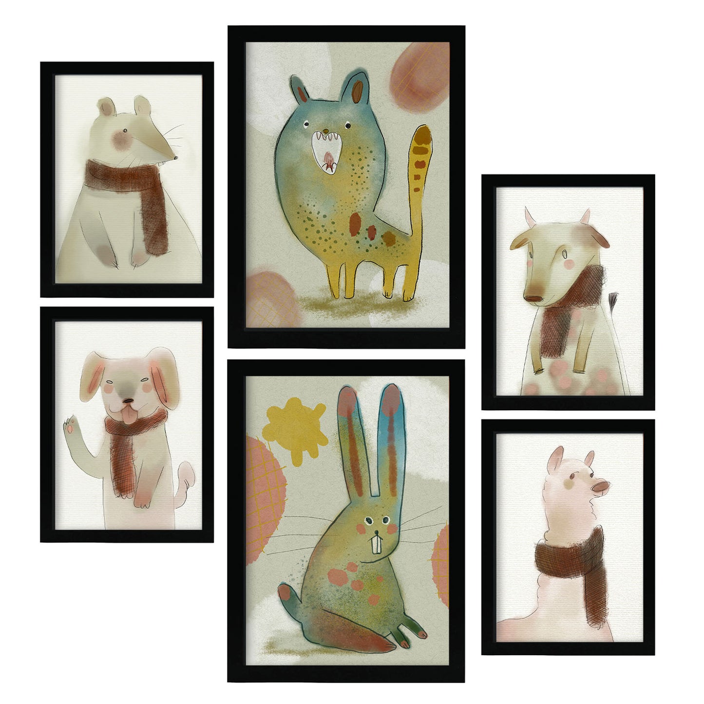 Set de 6 Posters Nacnic de Conejos y Cachorros en Resúmenes de Animales