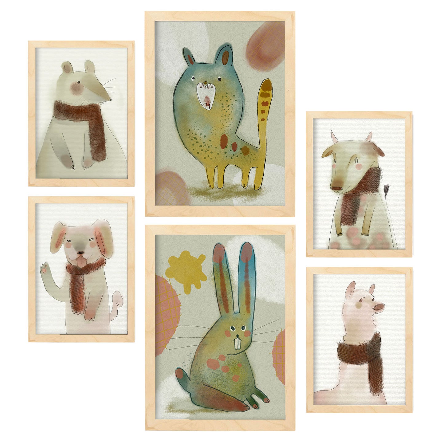 Set de 6 Posters Nacnic de Conejos y Cachorros en Resúmenes de Animales