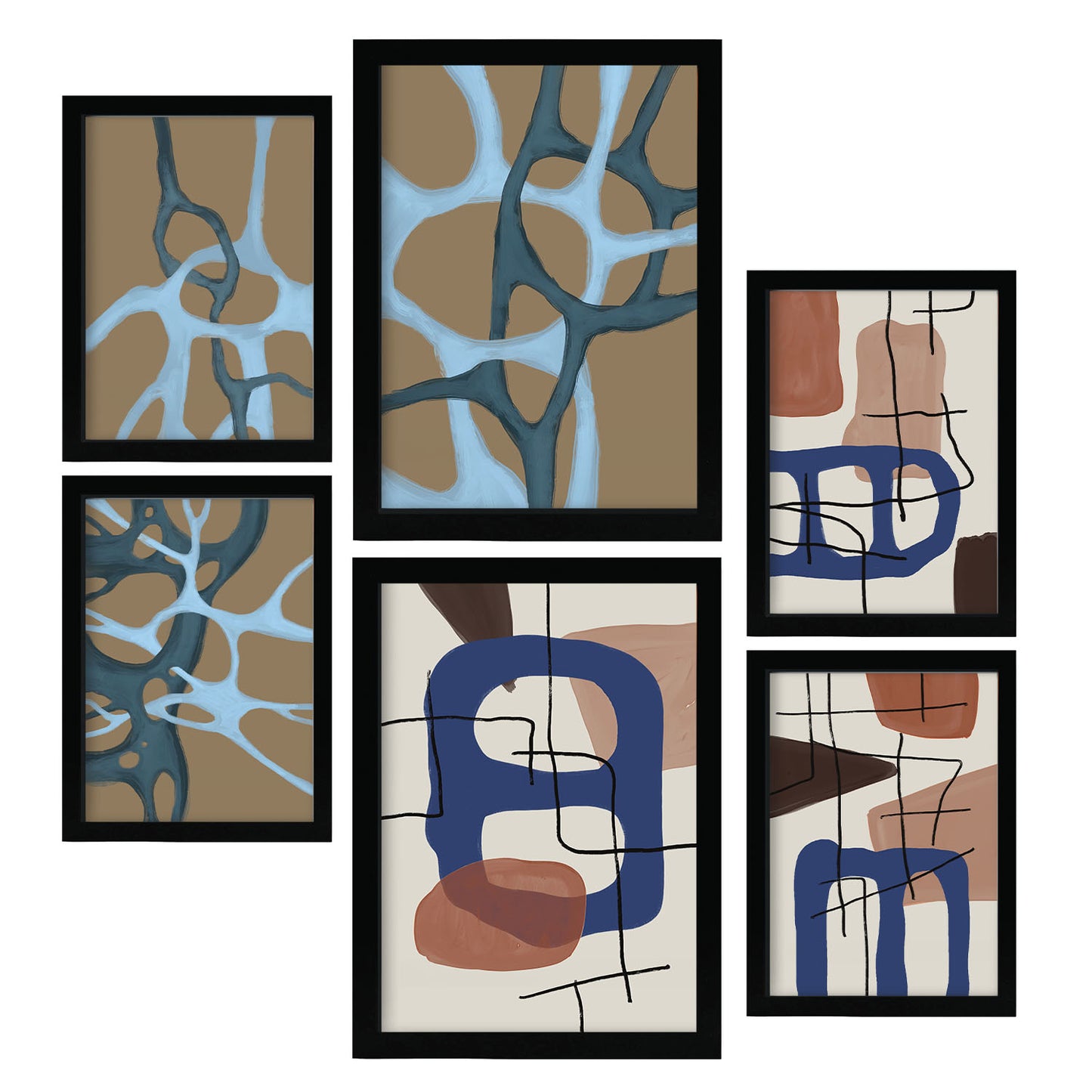 Nacnic Set de 6 Mollify Strokes Posters. En Resúmenes de forma. Estampados decorativos estéticos para su sala de estar, dormitorio, hogar Tamaños A4 y A3