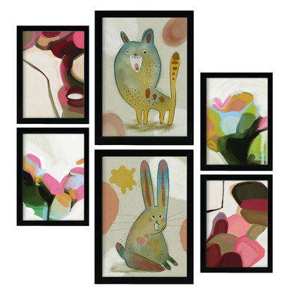 Nacnic Set de 6 Posters de Conejos y Cachorros en Resúmenes de Animales