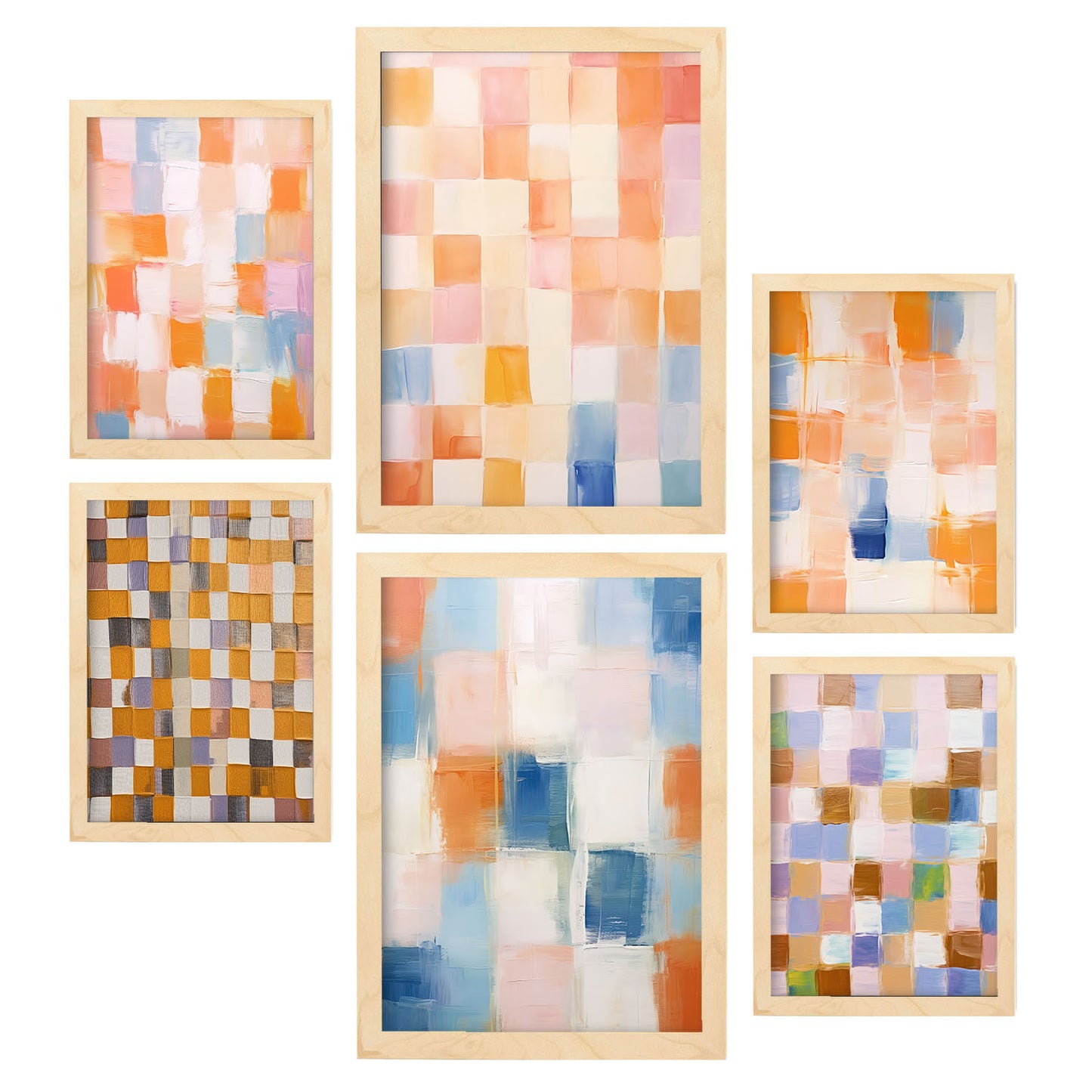 Nacnic Set de 6 Posters Mosaico Naranja y Azul 2 para Sala de Estar y Dormitorio