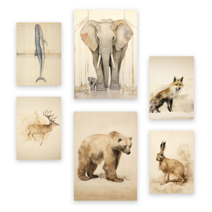 Conjunto de 6 Láminas Vintage de Animales Nacnic