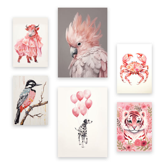 Set de 6 Láminas de Animales Rosados Nacnic