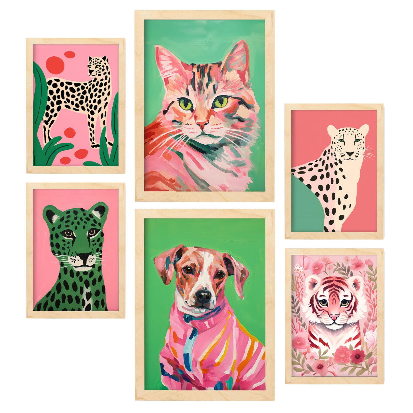 Nacnic Set de 6 Mascotas rosadas Posters. En Huellas de guardería. Estampados decorativos estéticos para su sala de estar, dormitorio, hogar Tamaños A4 y A3