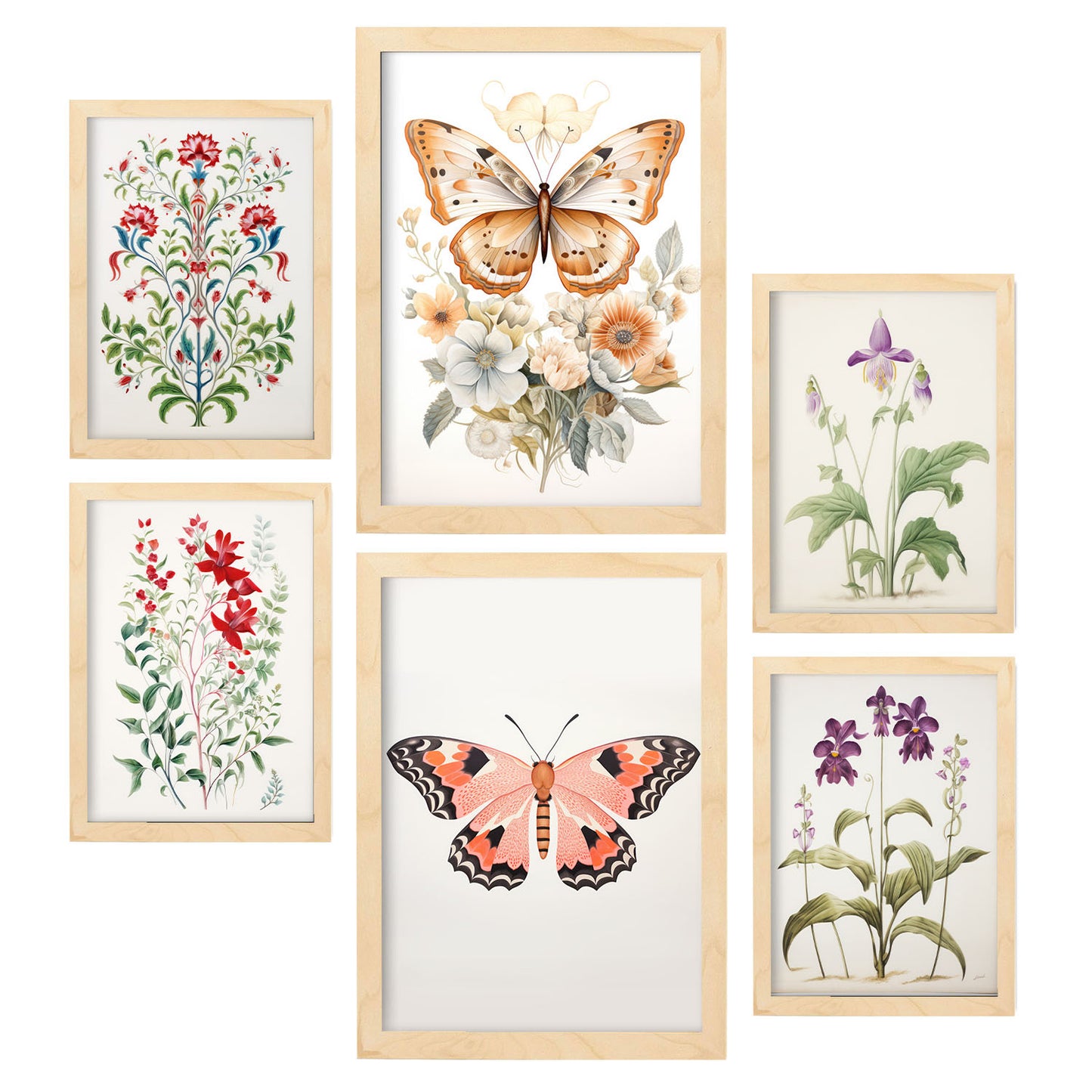 Nacnic Set de 6 Láminas de Flores y Mariposas